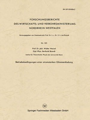 cover image of Betriebsbedingungen einer stromstarken Glimmentladung